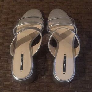 ZARA SILVER SLIP ON 1 and 1/2 INCH MULES